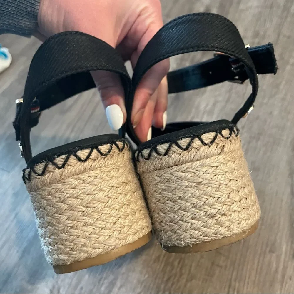 TOMMY HILFIGER Black Canvas Strappy Platform Espadrille Sandals